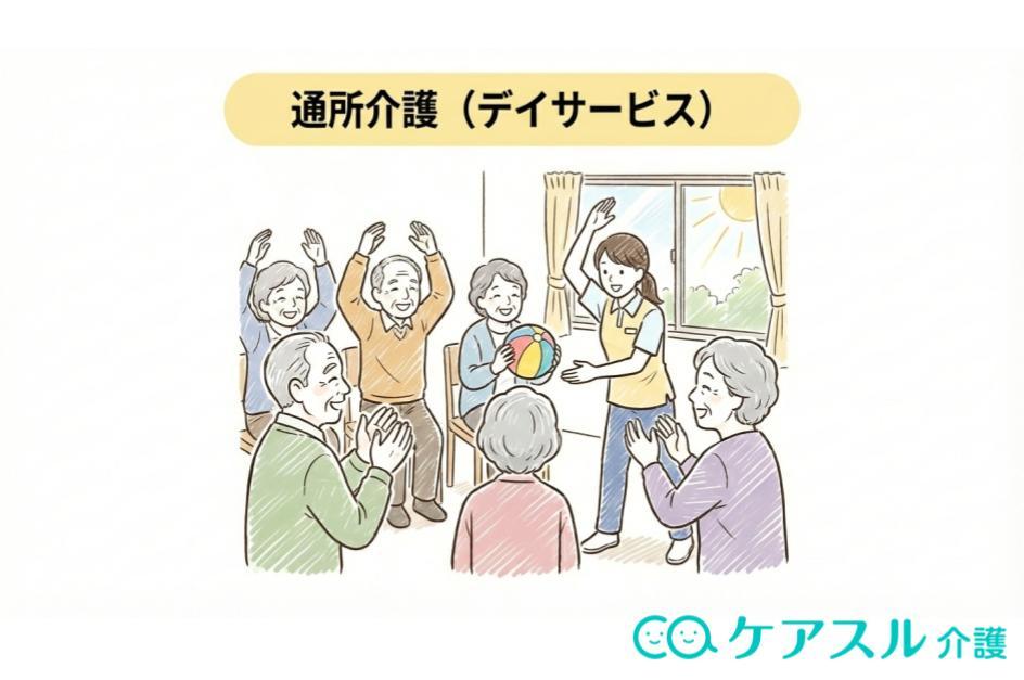 通所介護(デイサービス)のレクリエーションで高齢者が交流する様子