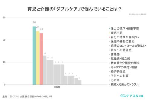 育児と介護の「ダブルケア」で悩んでいることのアンケート結果グラフ